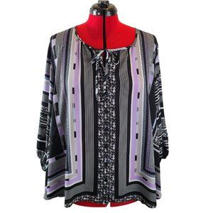 Style & Co Black and Lavender Patterned 3/4 Sleeve Blouse EUC 3X